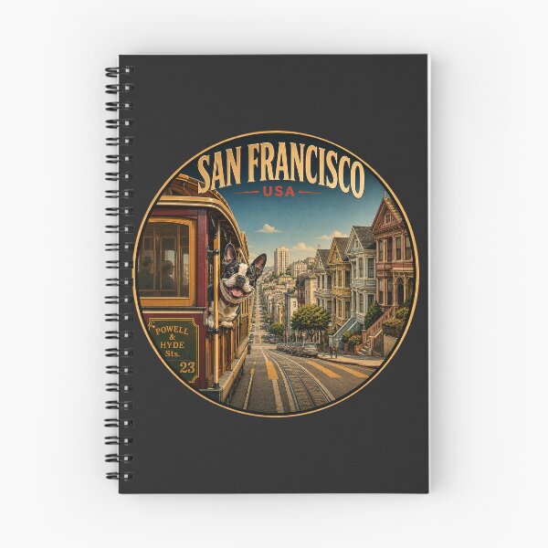 Item preview, San Francisco Boston Terrier Vintage Cable Car Travel Poster designed and sold by FireWildChild.
