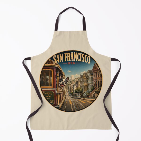 Item preview, San Francisco Boston Terrier Vintage Cable Car Travel Poster designed and sold by FireWildChild.