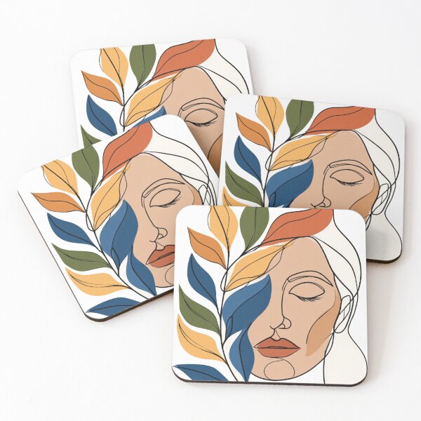 Item preview, Aesthetic Botanical Woman Face Line Art with Leaves designed and sold by TrendyGalaxy.