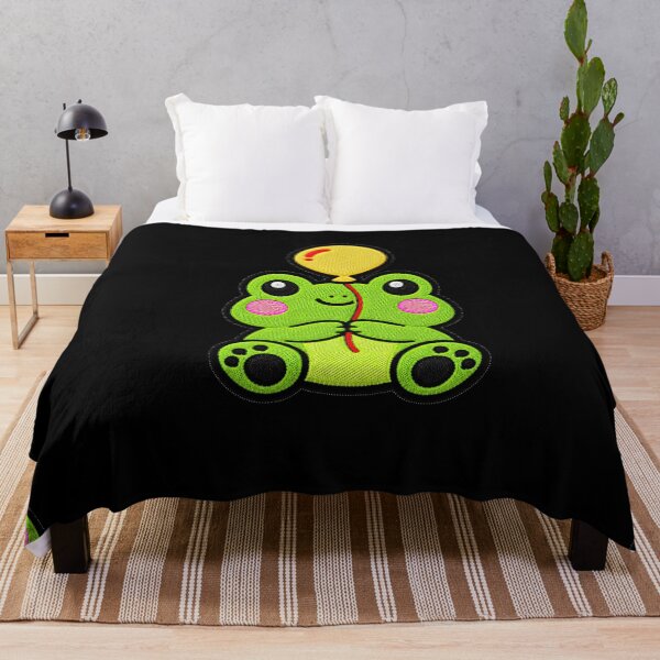 Item preview, Cute Frog Holding Yellow Balloon Kawaii Embroidery Patch designed and sold by ColorSplash123.