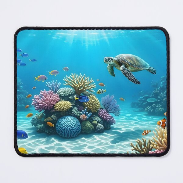 Item preview, Panoramic Underwater Coral Reef Wall Art Print | Sea Turtle & Tropical Fish Canvas | Oil Painting Effect Marine Life Poster | Vibrant Ocean Home Decor designed and sold by SergioMiklos.
