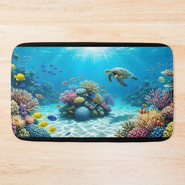 Item preview, Panoramic Underwater Coral Reef Wall Art Print | Sea Turtle & Tropical Fish Canvas | Oil Painting Effect Marine Life Poster | Vibrant Ocean Home Decor designed and sold by SergioMiklos.