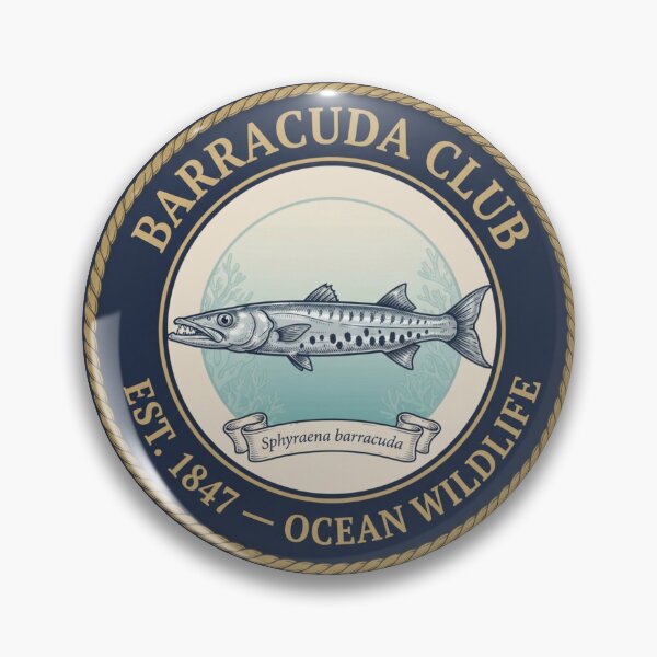 Item preview, Barracuda Club Vintage Badge Ocean Wildlife Art designed and sold by CalmCapy Co.