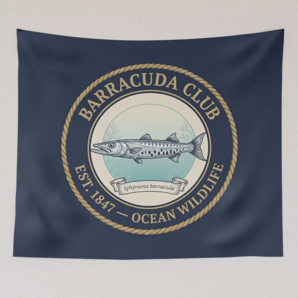 Item preview, Barracuda Club Vintage Badge Ocean Wildlife Art designed and sold by CalmCapy Co.
