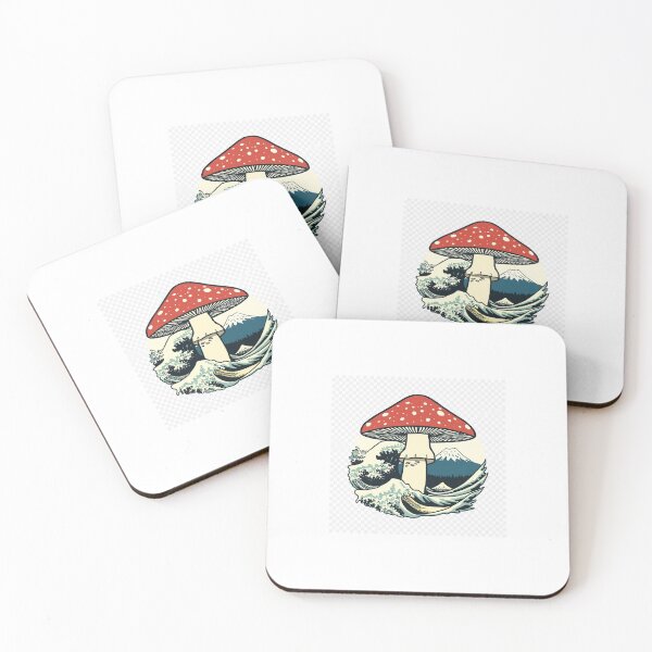 Item preview, Ukiyo-e Mushroom & Great Wave with Mount Fuji | Japanese Woodblock Print Style designed and sold by derideriworks.