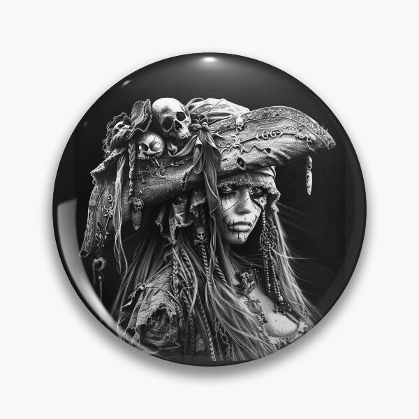 Item preview, Gothic Pirate Woman with Skull Hat Dark Fantasy Buccaneer Portrait designed and sold by inkoutninja.