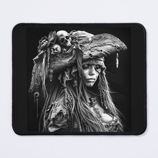 Item preview, Gothic Pirate Woman with Skull Hat Dark Fantasy Buccaneer Portrait designed and sold by inkoutninja.