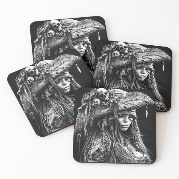 Item preview, Gothic Pirate Woman with Skull Hat Dark Fantasy Buccaneer Portrait designed and sold by inkoutninja.