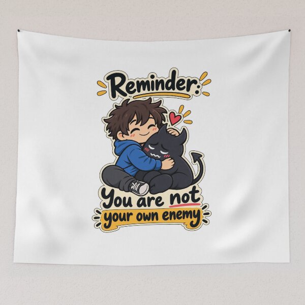 Item preview, Reminder You Are Not Your Own Enemy - Cute Inner Demon Mental Health Quote designed and sold by RaulWeirdAndFun.