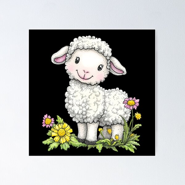 Item preview, Cute Lamb with Wildflowers designed and sold by sreabby.