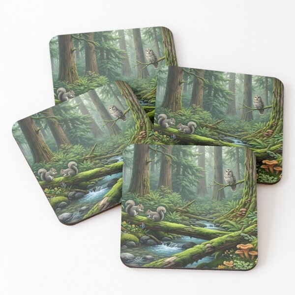Item preview, Panoramic Enchanted Forest Wildlife Wall Art Print | Owl, Squirrels & Frog Stream Canvas | Oil Painting Effect Redwood Woodland Poster | Nature Home Decor designed and sold by SergioMiklos.