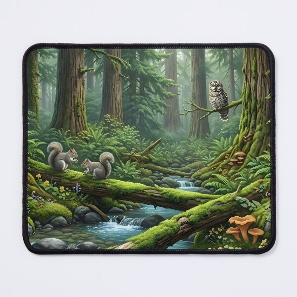 Item preview, Panoramic Enchanted Forest Wildlife Wall Art Print | Owl, Squirrels & Frog Stream Canvas | Oil Painting Effect Redwood Woodland Poster | Nature Home Decor designed and sold by SergioMiklos.
