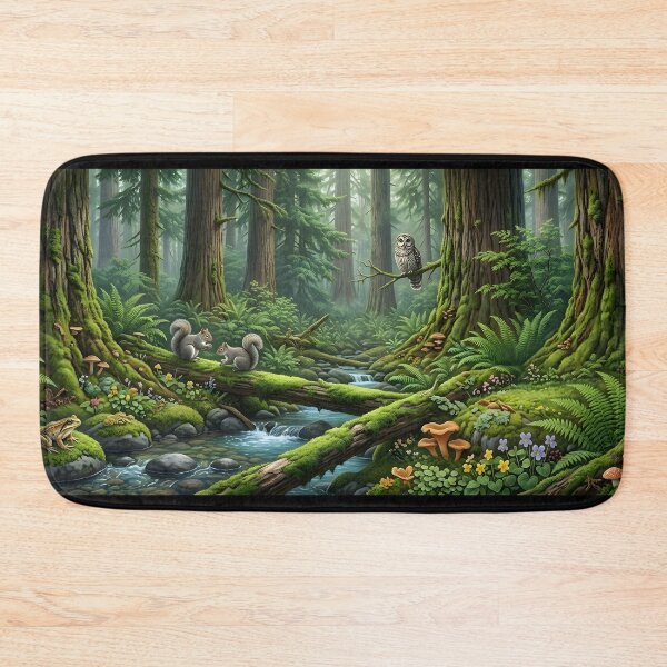 Item preview, Panoramic Enchanted Forest Wildlife Wall Art Print | Owl, Squirrels & Frog Stream Canvas | Oil Painting Effect Redwood Woodland Poster | Nature Home Decor designed and sold by SergioMiklos.