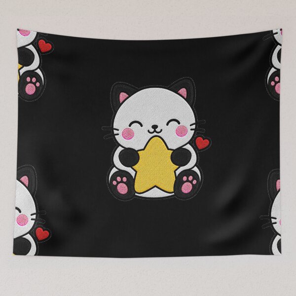 Item preview, Cute Cat Hugging Yellow Star Kawaii Embroidery Patch designed and sold by ColorSplash123.