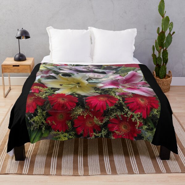 Item preview, Vibrant Floral Arrangement – Mixed Lilies and Red Daisies Photography designed and sold by pbchan.