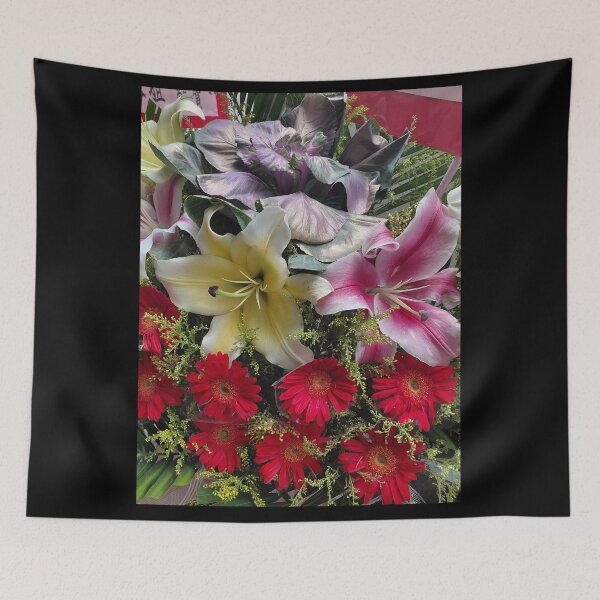 Item preview, Vibrant Floral Arrangement – Mixed Lilies and Red Daisies Photography designed and sold by pbchan.