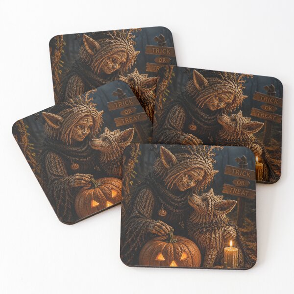 Item preview, Halloween Elf and Wolf Pup with Jack-o'-Lantern designed and sold by JUTElCONIC.