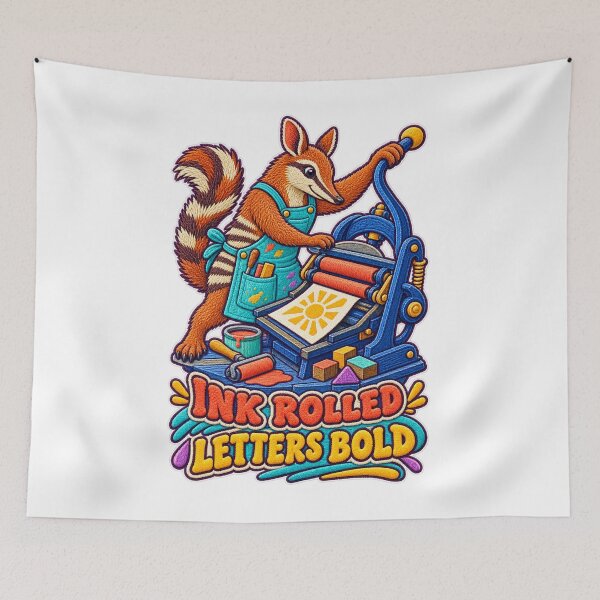 Item preview, Labor Day Numbat Letterpress Printer – Ink Rolled Letters Bold Embroidery Design designed and sold by Jaani-T.