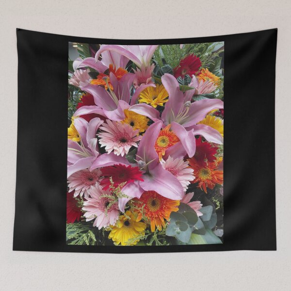 Item preview, Pink Lilies and Multi-Colored Daisies Floral Arrangement – Vibrant Botanical Photography designed and sold by pbchan.