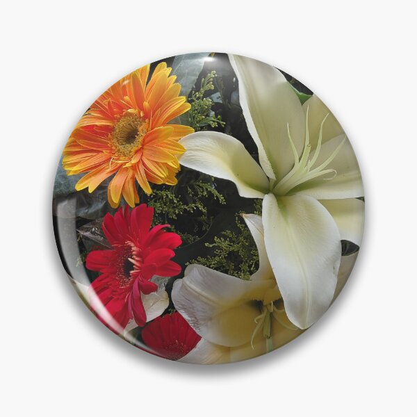 Item preview, White Lilies and Orange and Red Daisies – Vibrant Floral Arrangement Photography designed and sold by pbchan.