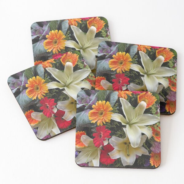 Item preview, White Lilies and Orange and Red Daisies – Vibrant Floral Arrangement Photography designed and sold by pbchan.