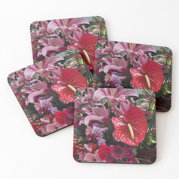 Item preview, Red Anthurium and Pink Lilies – Exotic Floral Arrangement Photography designed and sold by pbchan.