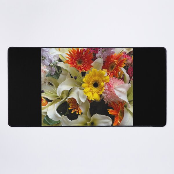 Item preview, White Lilies and Yellow and Orange Daisies – Bright Floral Arrangement Photography designed and sold by pbchan.
