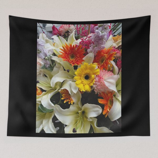 Item preview, White Lilies and Yellow and Orange Daisies – Bright Floral Arrangement Photography designed and sold by pbchan.