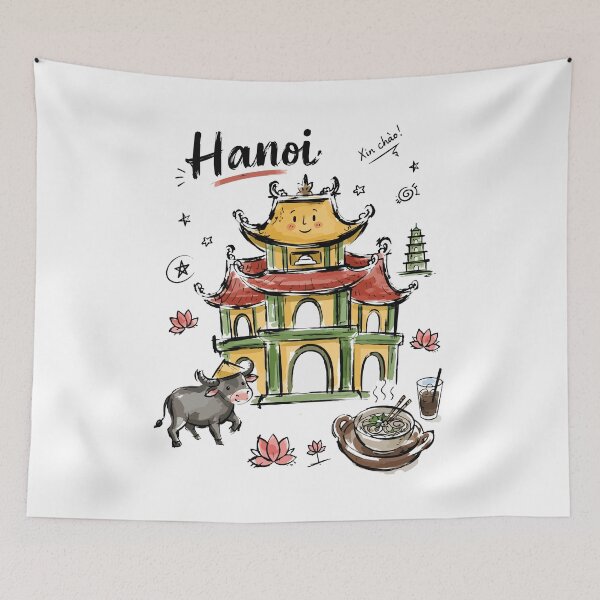Item preview, Cute Hanoi Pagoda Vietnam Doodle Art v2 designed and sold by RamyGallery.