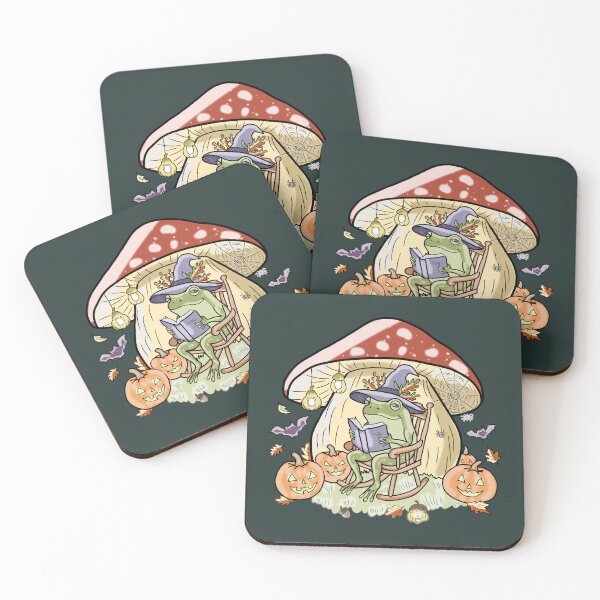 Item preview, Frog Reading Book Under Mushroom Halloween Spooky Cottagecore designed and sold by LeshanArt.