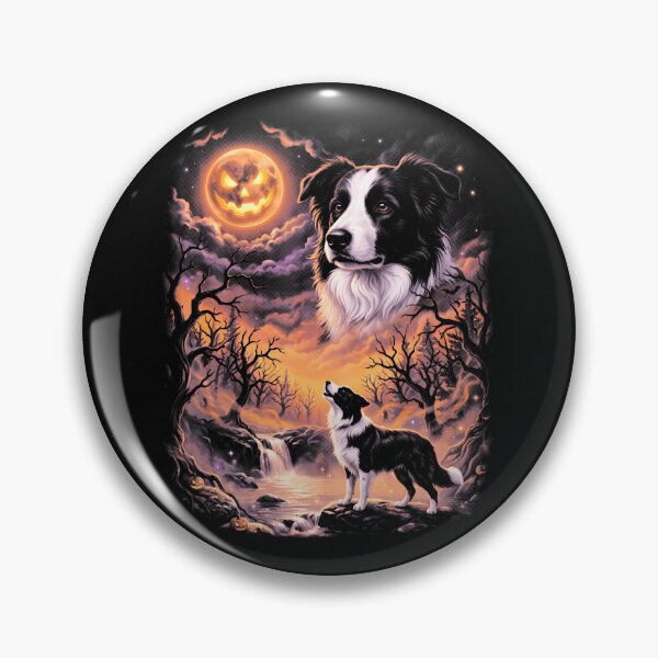 Item preview, Spooky Border Collie Howling At Moon Retro 90'S Halloween designed and sold by ripgoatclothing.
