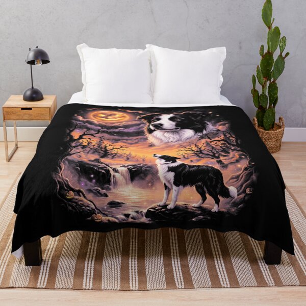 Item preview, Spooky Border Collie Howling At Moon Retro 90'S Halloween designed and sold by ripgoatclothing.