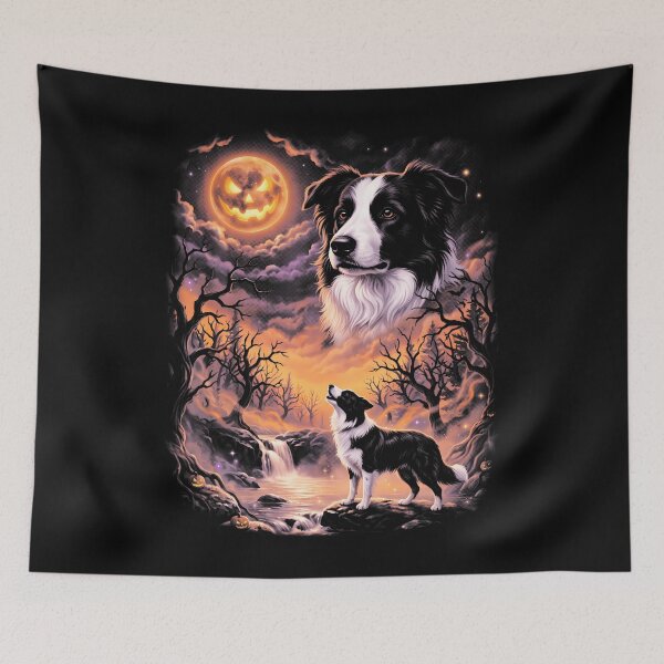 Item preview, Spooky Border Collie Howling At Moon Retro 90'S Halloween designed and sold by ripgoatclothing.