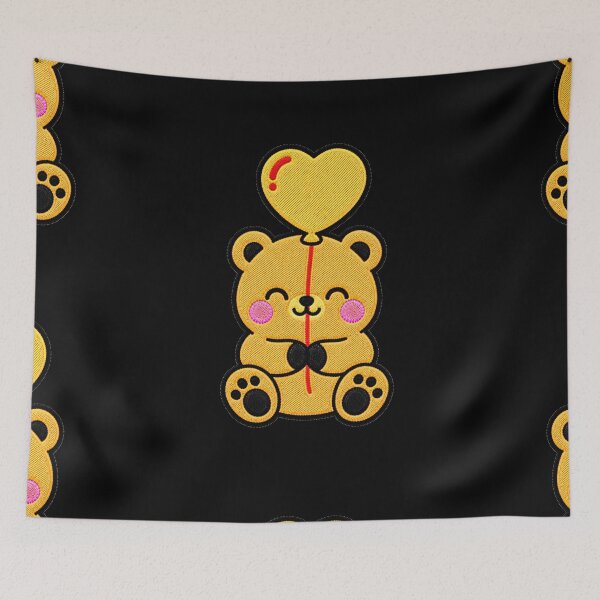 Item preview, Cute Bear Holding Yellow Heart Balloon Kawaii Embroidery Patch designed and sold by ColorSplash123.