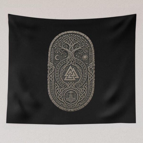 Item preview, Piedra rúnica cósmica de Yggdrasil: Valknut, Sol, Luna y Mjolnir designed and sold by OblivionRise.