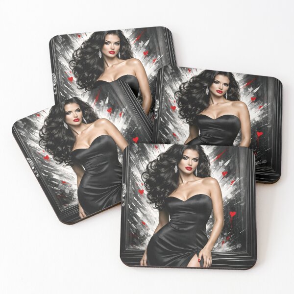 Item preview, Glamorous Woman in Black Dress with Red Lips – Luxury Fashion Portrait Art Print designed and sold by Kaleidoscope Print.