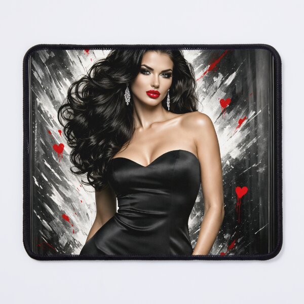 Item preview, Glamorous Woman in Black Dress with Red Lips – Luxury Fashion Portrait Art Print designed and sold by Kaleidoscope Print.
