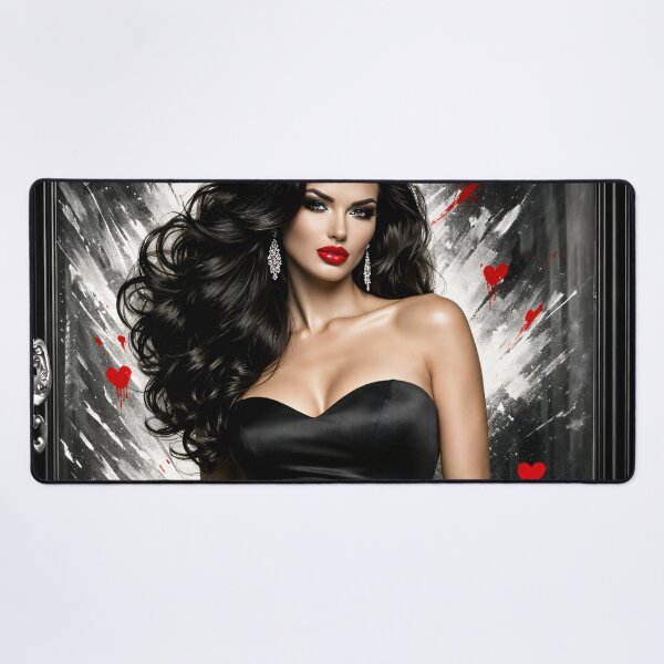 Item preview, Glamorous Woman in Black Dress with Red Lips – Luxury Fashion Portrait Art Print designed and sold by Kaleidoscope Print.