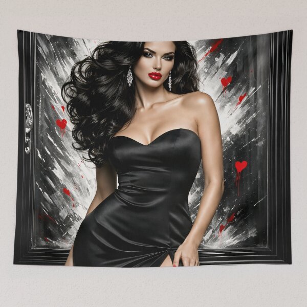 Item preview, Glamorous Woman in Black Dress with Red Lips – Luxury Fashion Portrait Art Print designed and sold by Kaleidoscope Print.
