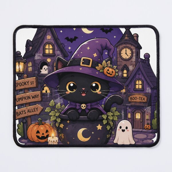 Item preview, Cute Black Cat Witch Halloween Kawaii Witch Cat In Cauldron Spooky Town designed and sold by Yellowriversss.