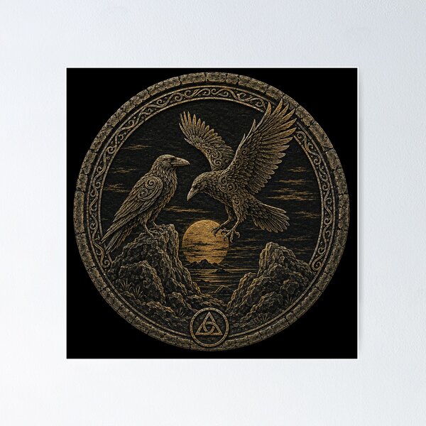 Item preview, Huginn and Muninn at the Golden Horizon – Norse Raven Medallion designed and sold by OblivionRise.
