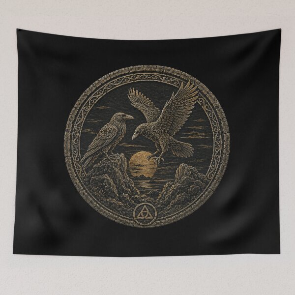 Item preview, Huginn and Muninn at the Golden Horizon – Norse Raven Medallion designed and sold by OblivionRise.