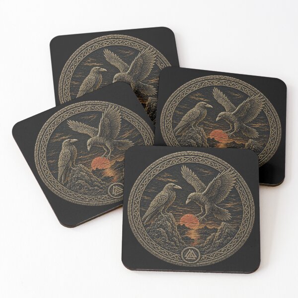 Item preview, Huginn and Muninn at the Red Sun – Norse Raven Medallion designed and sold by OblivionRise.