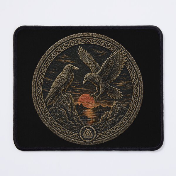 Item preview, Huginn and Muninn at the Red Sun – Norse Raven Medallion designed and sold by OblivionRise.