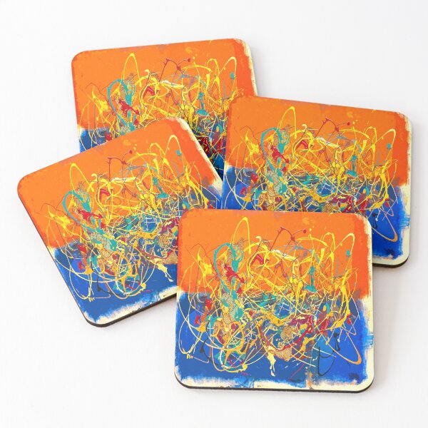 Item preview, Expresionismo abstracto eléctrico: pintura de acción en naranja y azul. designed and sold by Reinvented Decors.