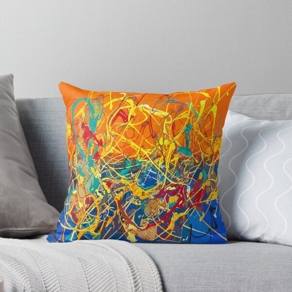 Aperçu de l'œuvre Expressionnisme abstrait électrique – Peinture gestuelle orange et bleue créée et vendue par Reinvented Decors.