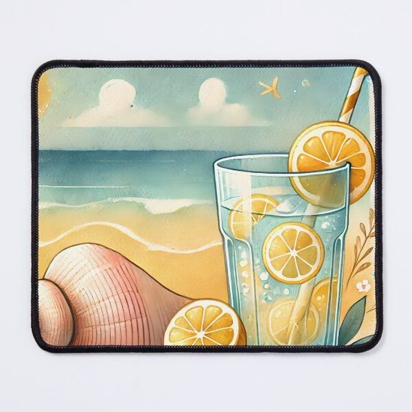 Item preview, Retro Summer Lemonade Art, Coastal Beach Illustration, Seashell and Citrus Wall Decor designed and sold by NarjaShop.