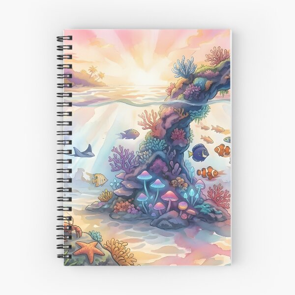 Item preview, Panoramic Split-Level Ocean & Coral Reef Wall Art Print | Sunset Above Water & Marine Life Below Canvas | Sea Turtle, Rays & Tropical Fish Poster | Watercolor Illustration Decor designed and sold by SergioMiklos.