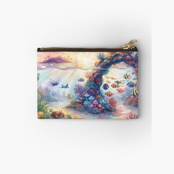Item preview, Panoramic Split-Level Ocean & Coral Reef Wall Art Print | Sunset Above Water & Marine Life Below Canvas | Sea Turtle, Rays & Tropical Fish Poster | Watercolor Illustration Decor designed and sold by SergioMiklos.