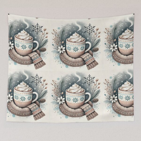 Item preview, Cozy Winter Hot Chocolate Art, Boho Christmas Illustration, Hygge Holiday Wall Decor designed and sold by NarjaShop.